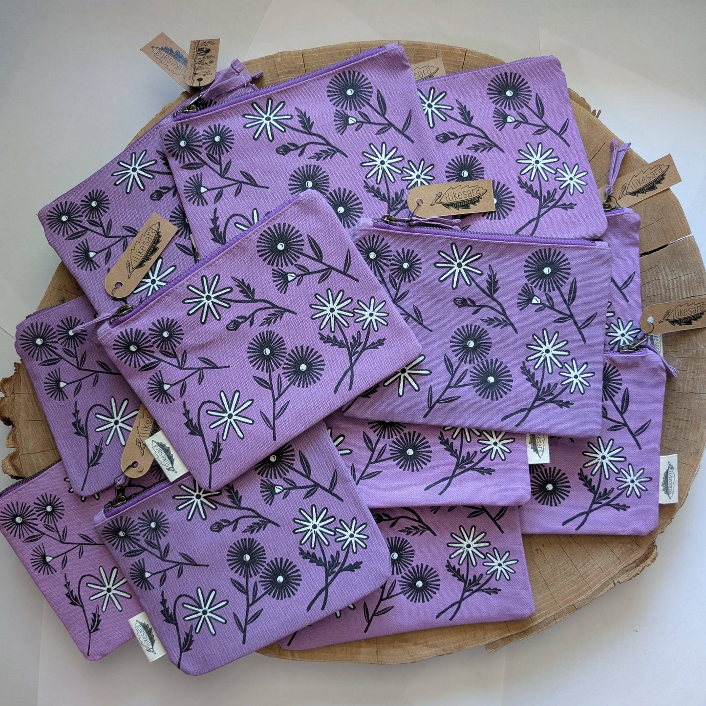 ilikesara | art + goods - Zippered pouch | bloom - purple floral pencil, supply, makeup bag with waterproof lining