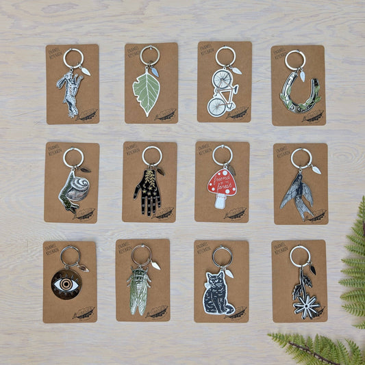 ilikesara | art + goods - Metal enamel keychain / bag charm | black cat