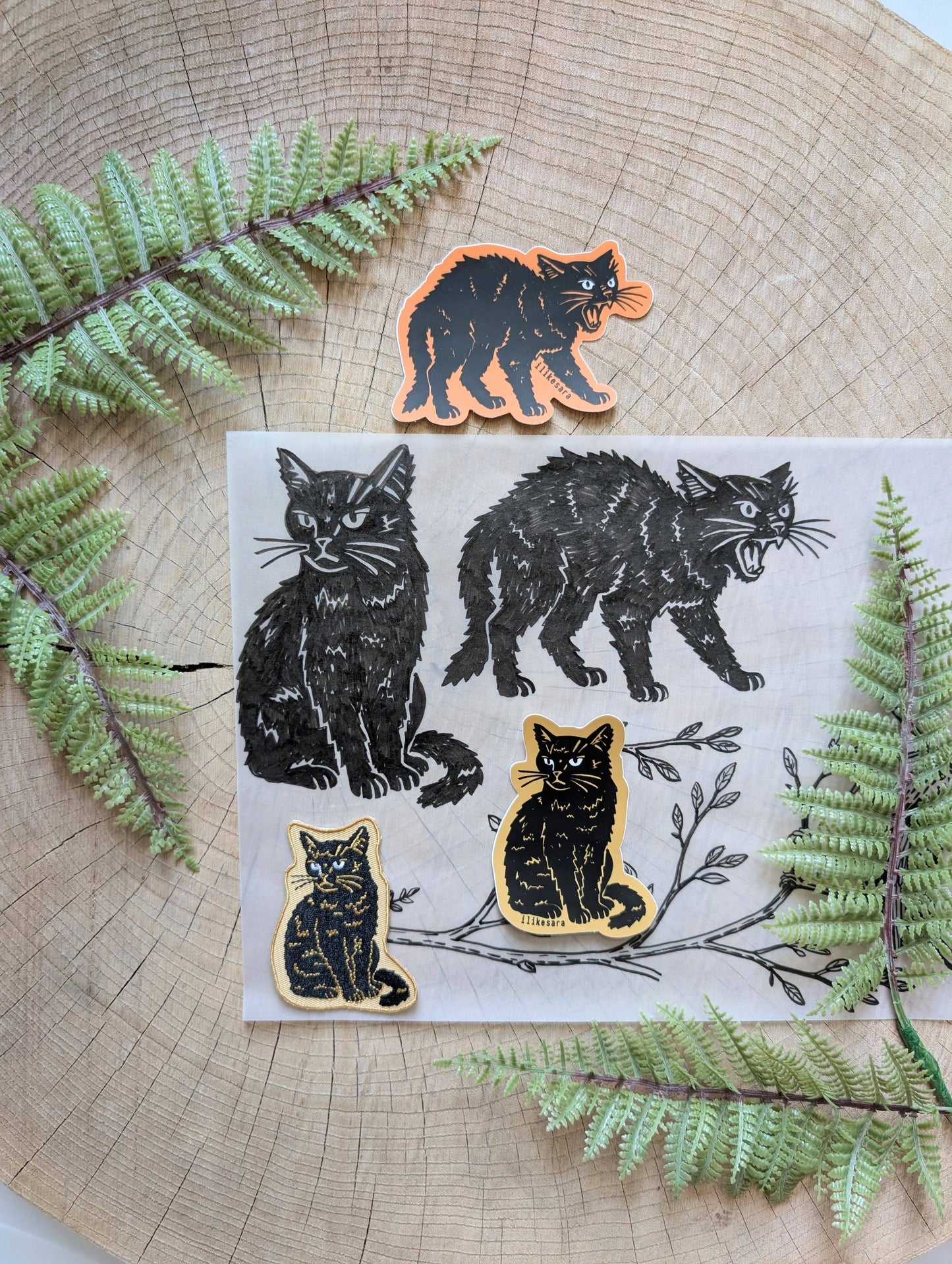 ilikesara | art + goods - Sticker | disappointed sitting black cat - waterproof uv-resistant vinyl kitty decal