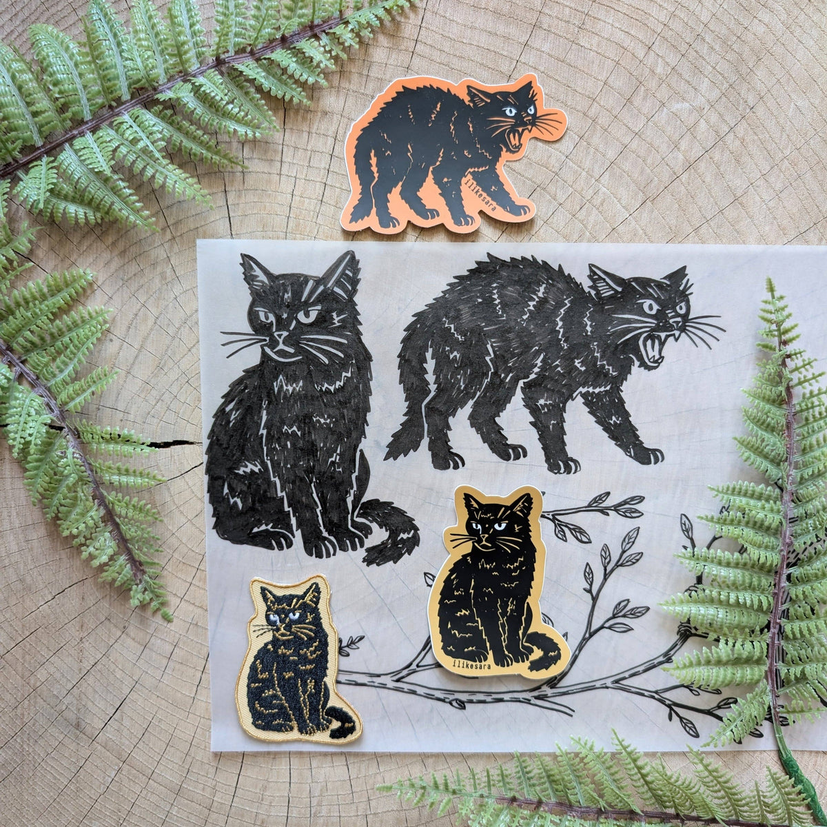 disappointed sitting black cat - waterproof uv-resistant vinyl kitty decal