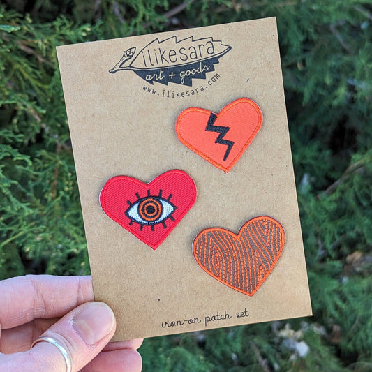 Iron-on patch | heart 3-pack - red