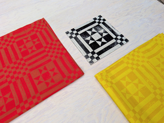 ilikesara | art + goods - Bandana | sawtooth yellow gold - geometric folk quilt pattern scarf neckerchief