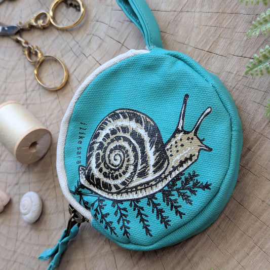 Coin pouch | snail - teal zipper bag with waterproof lining