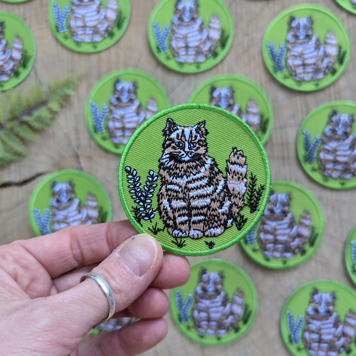 Iron-on patch | outside cat - green 2.5" round