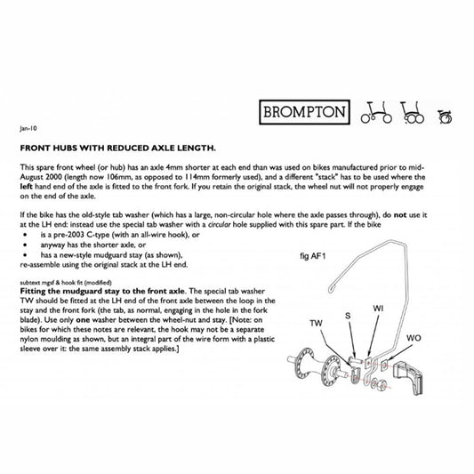 Brompton Front wheel axle fittings for standard bikes - QFWNB