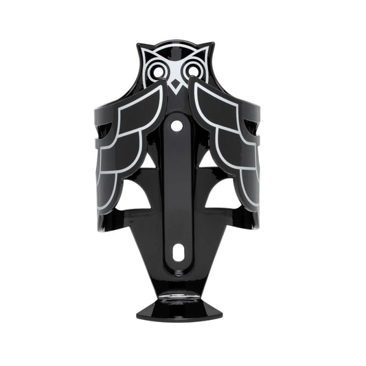 Black and white owl-shaped bottle holder on a white background