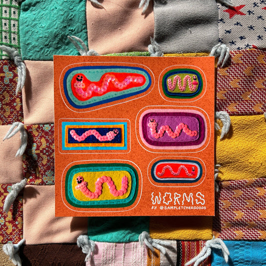 Worm Sticker Sheet ~ Sequin Patch Inspired Waterproof Sticker Sheet