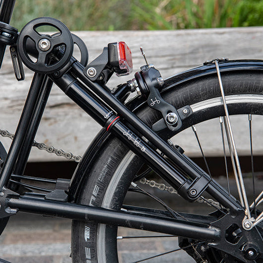 Brompton Lezyne Pump mounted on Brompton bike