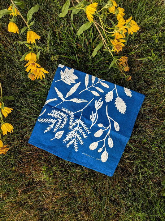 ilikesara | art + goods - Bandana | sunprint - indigo blue screenprinted plant scarf neckerchief