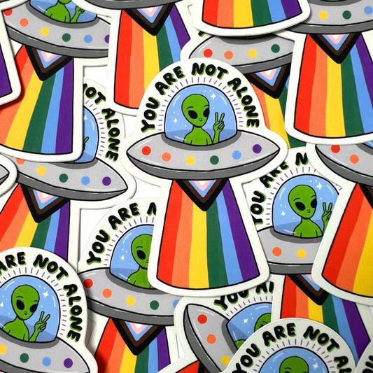 Tigersheep Friends - Vinyl Sticker: You Are Not Alone Alien Pride Flag