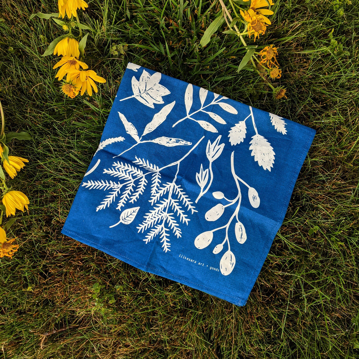 sunprint - indigo blue screenprinted plant scarf neckerchief