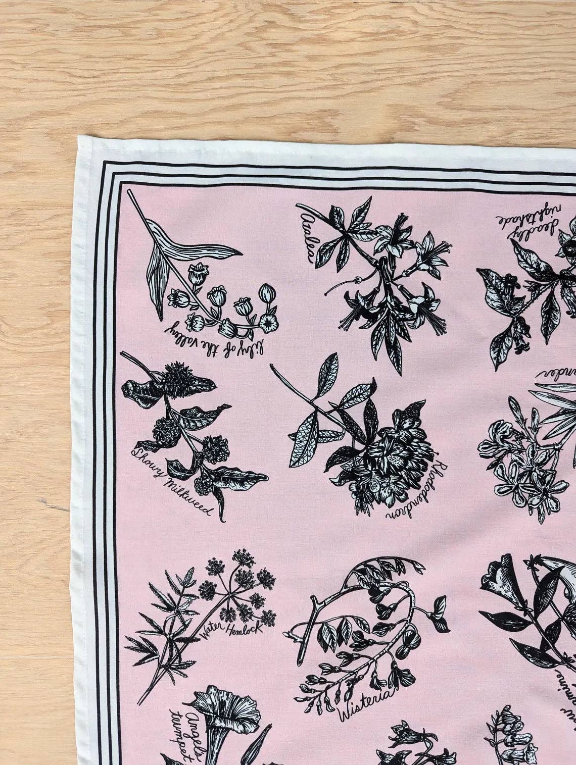 ilikesara | art + goods - Bandana | fatal florals - pink screenprinted poison flower scarf