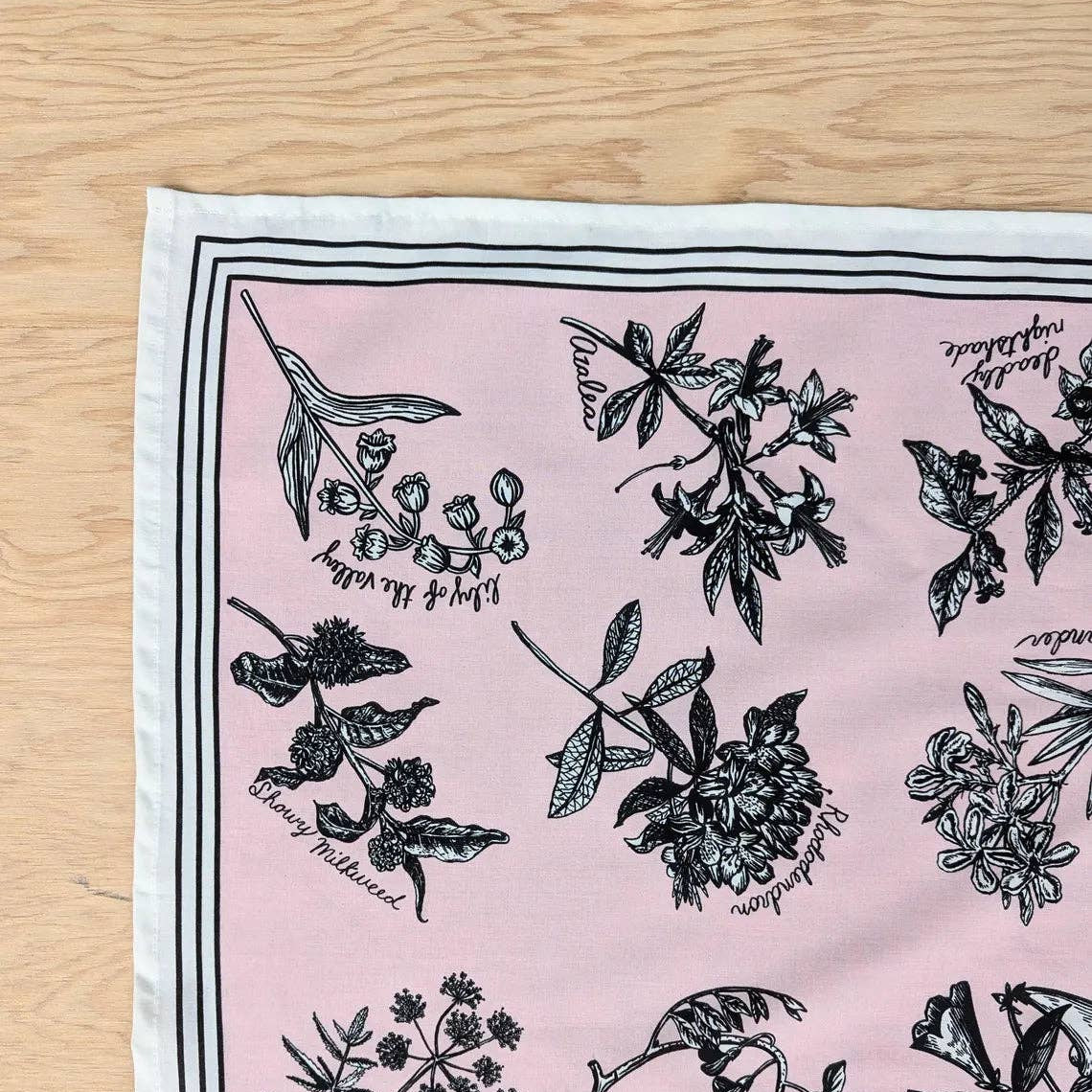 Bandana | fatal florals - pink screenprinted poison flower scarf