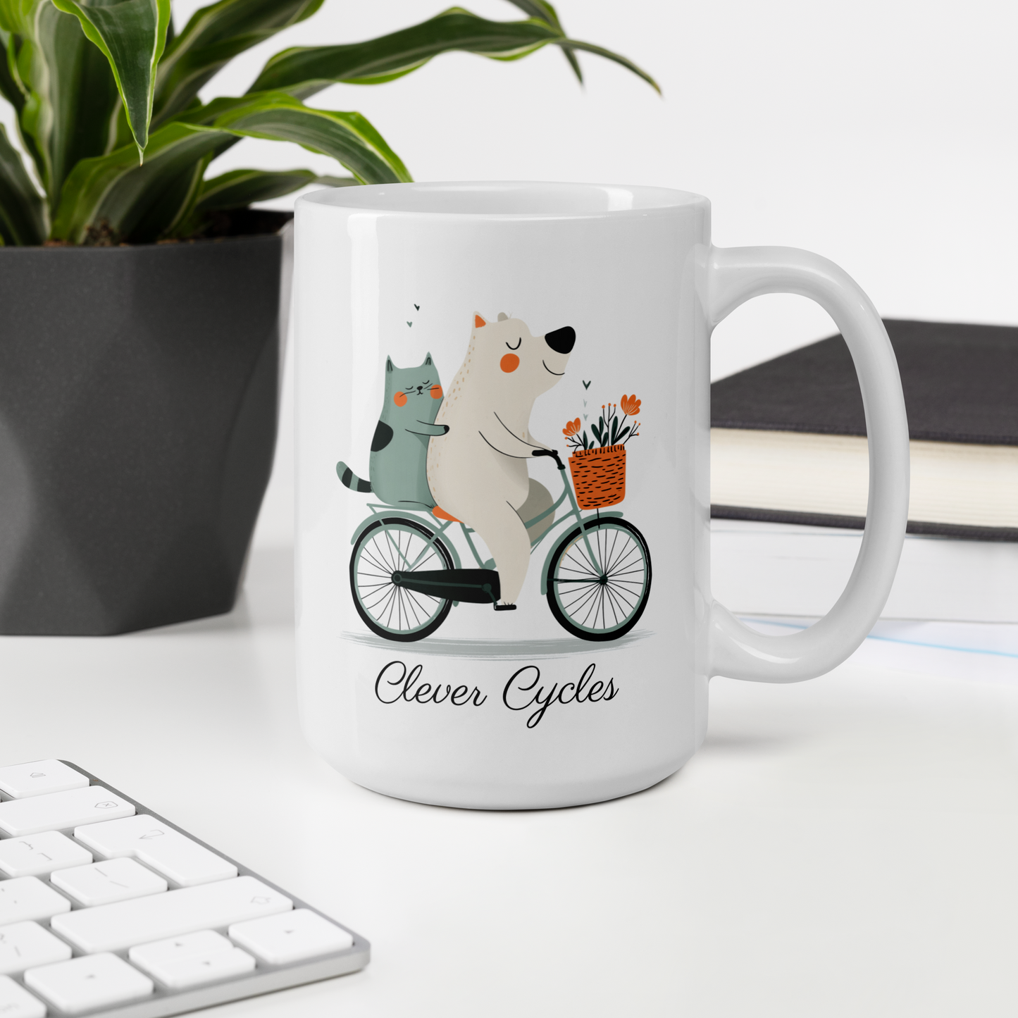 Clever Cycles Dog & Cat Bicycle Mug, 15 oz