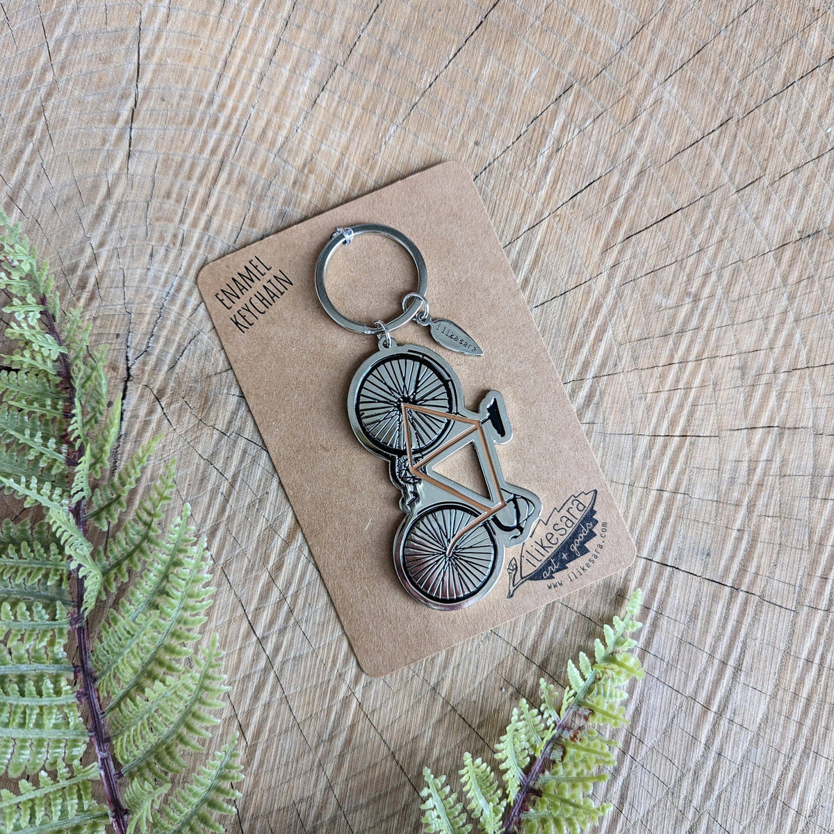 Road Bike Metal Enamel Keychain / Purse Charm
