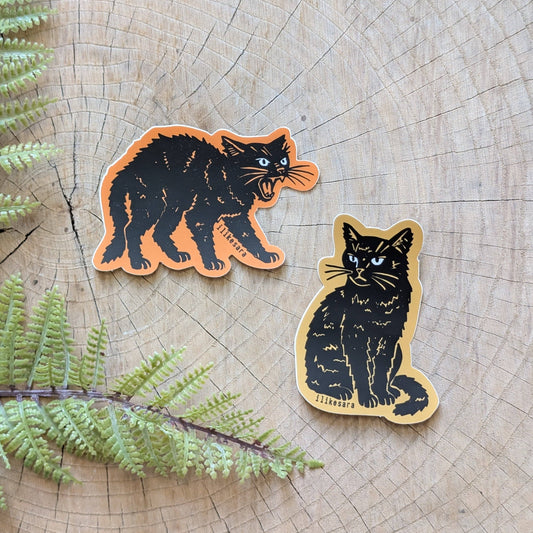 disappointed sitting black cat - waterproof uv-resistant vinyl kitty decal