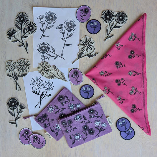 ilikesara | art + goods - Zippered pouch | bloom - purple floral pencil, supply, makeup bag with waterproof lining