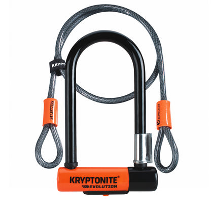 Kryptonite, Evolution Mini-7 (DD), U-Lock, Key, 83x178mm (with 122cm cable), 3.25''x7'' + 4', Thickness in mm: 13mm, Orange