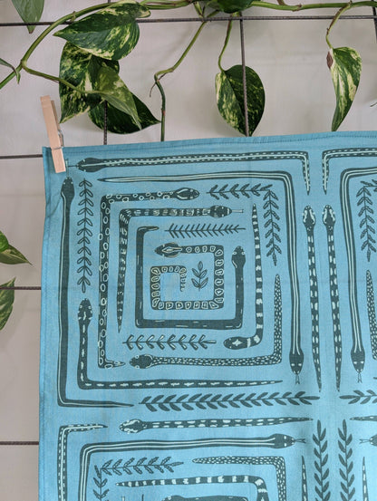 ilikesara | art + goods - Bandana | serpent path - teal turquoise snake botanical scarf