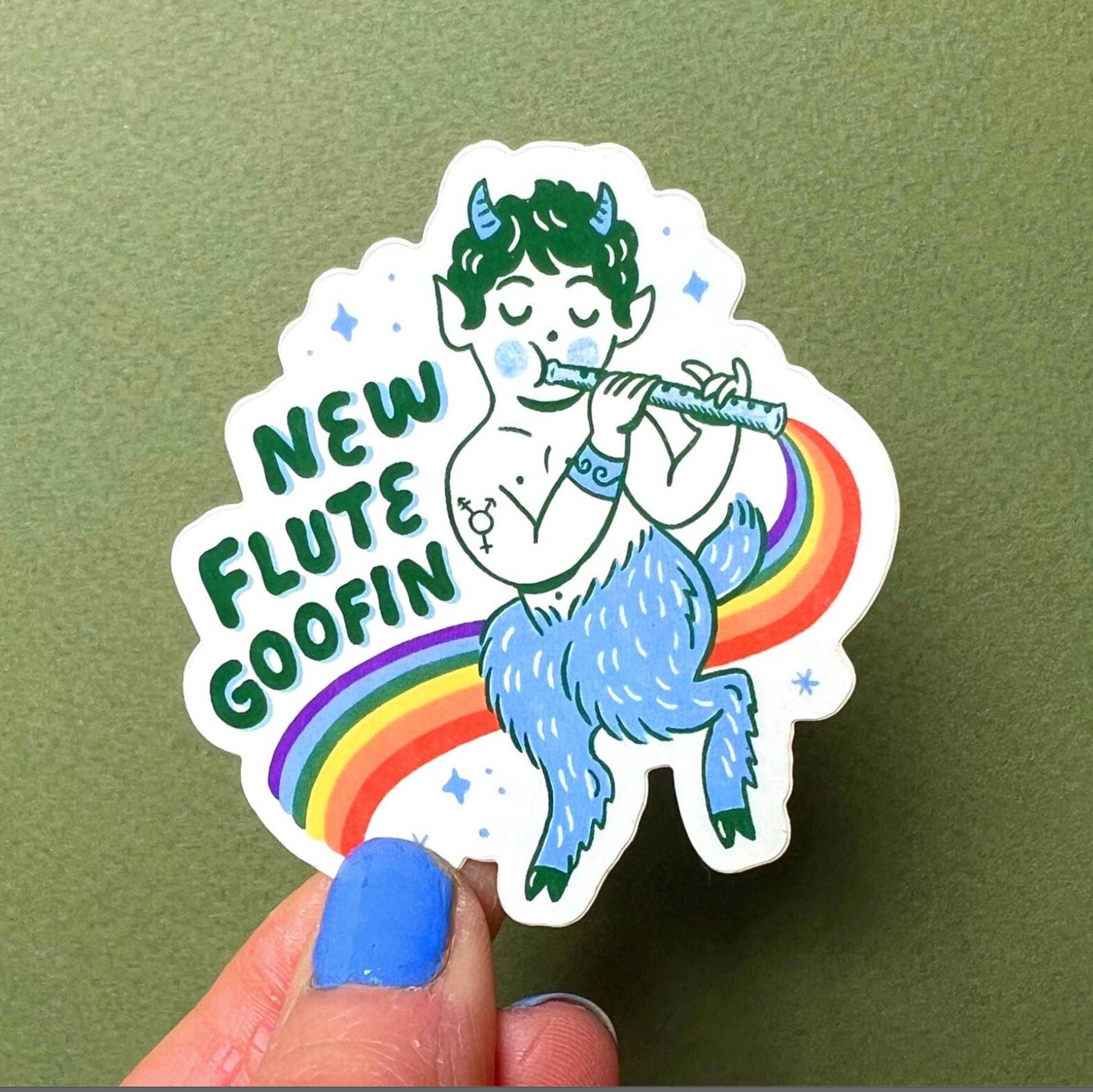 Tigersheep Friends - Vinyl Sticker: New Flute Goofin' Satyr with Rainbow Pride