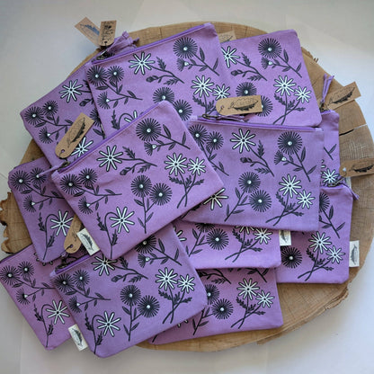 ilikesara | art + goods - Zippered pouch | bloom - purple floral pencil, supply, makeup bag with waterproof lining