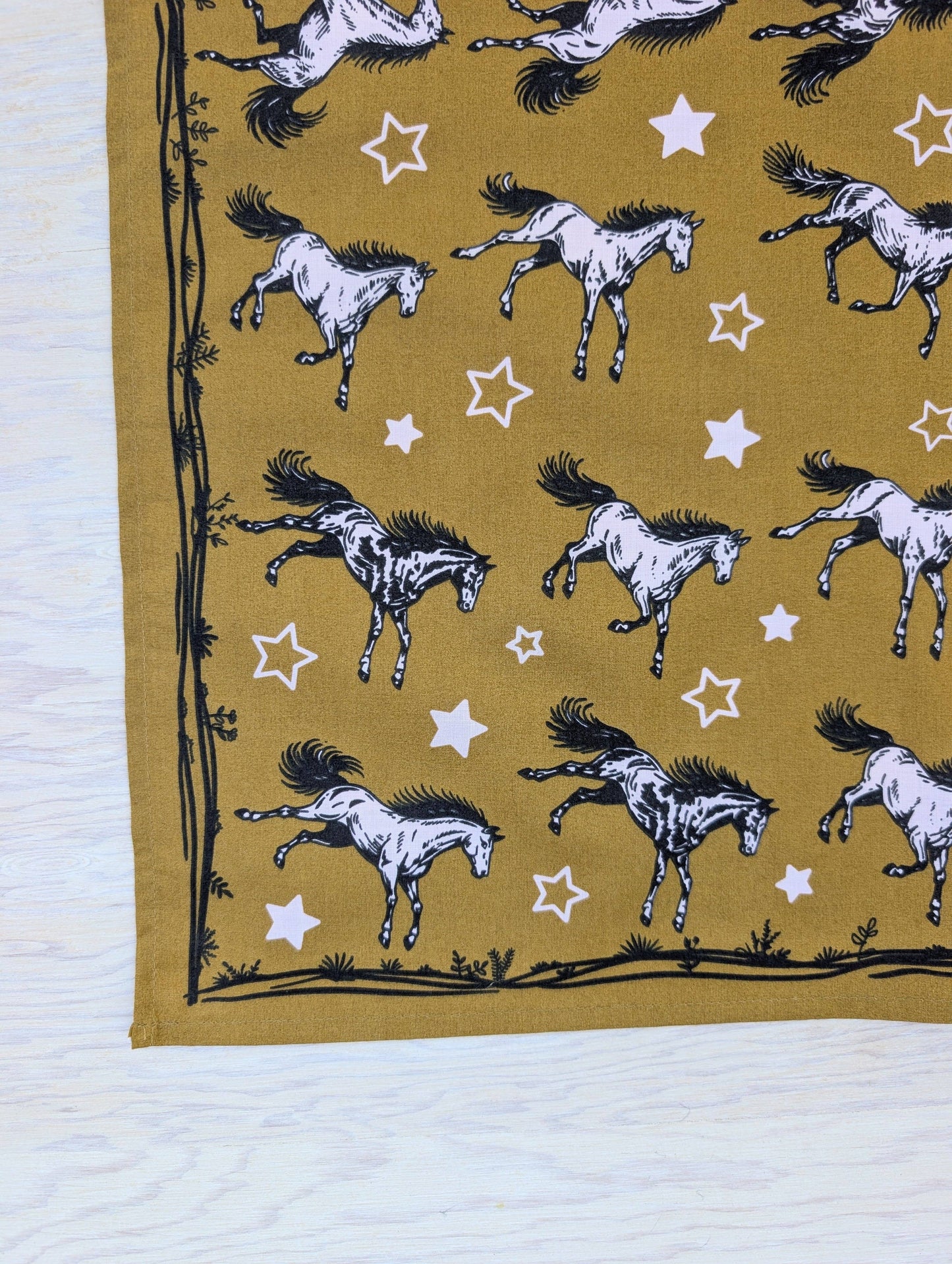 ilikesara | art + goods - Bandana | wild horses - dark goldenrod & pale pink cotton scarf