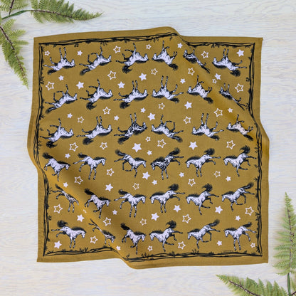 ilikesara | art + goods - Bandana | wild horses - dark goldenrod & pale pink cotton scarf