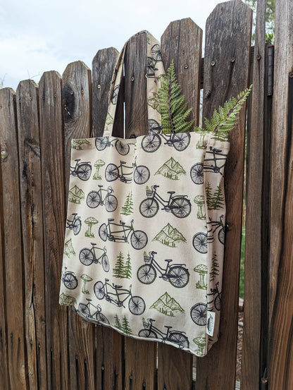 ilikesara | art + goods - Tote bag | bicycle adventure - patterned screenprinted nature tote
