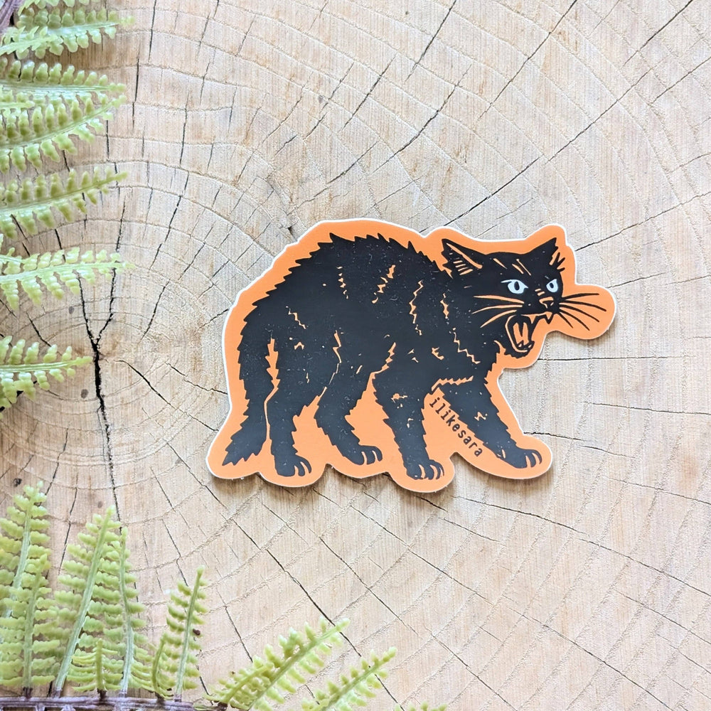 ilikesara | art + goods - Sticker | hissing black cat - waterproof uv-resistant vinyl Halloween kitty decal