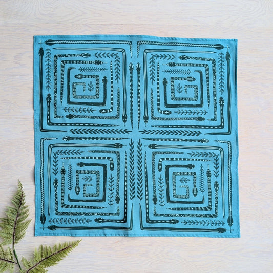 ilikesara | art + goods - Bandana | serpent path - teal turquoise snake botanical scarf