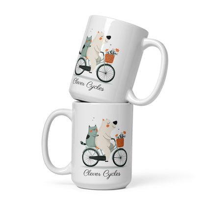 Clever Cycles Dog & Cat Bicycle Mug, 15 oz