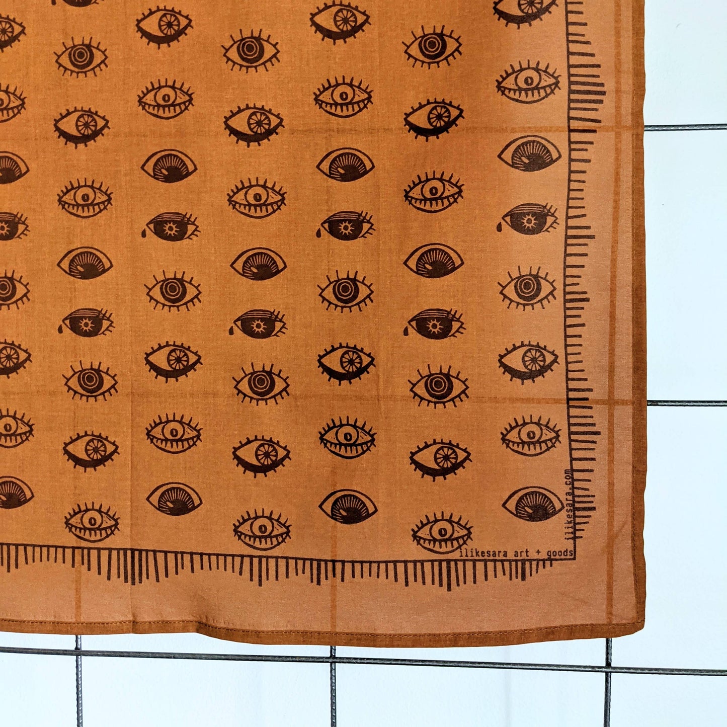 ilikesara | art + goods - Bandana | eyeball - orange & brown folky blockprint eye scarf neckerchief