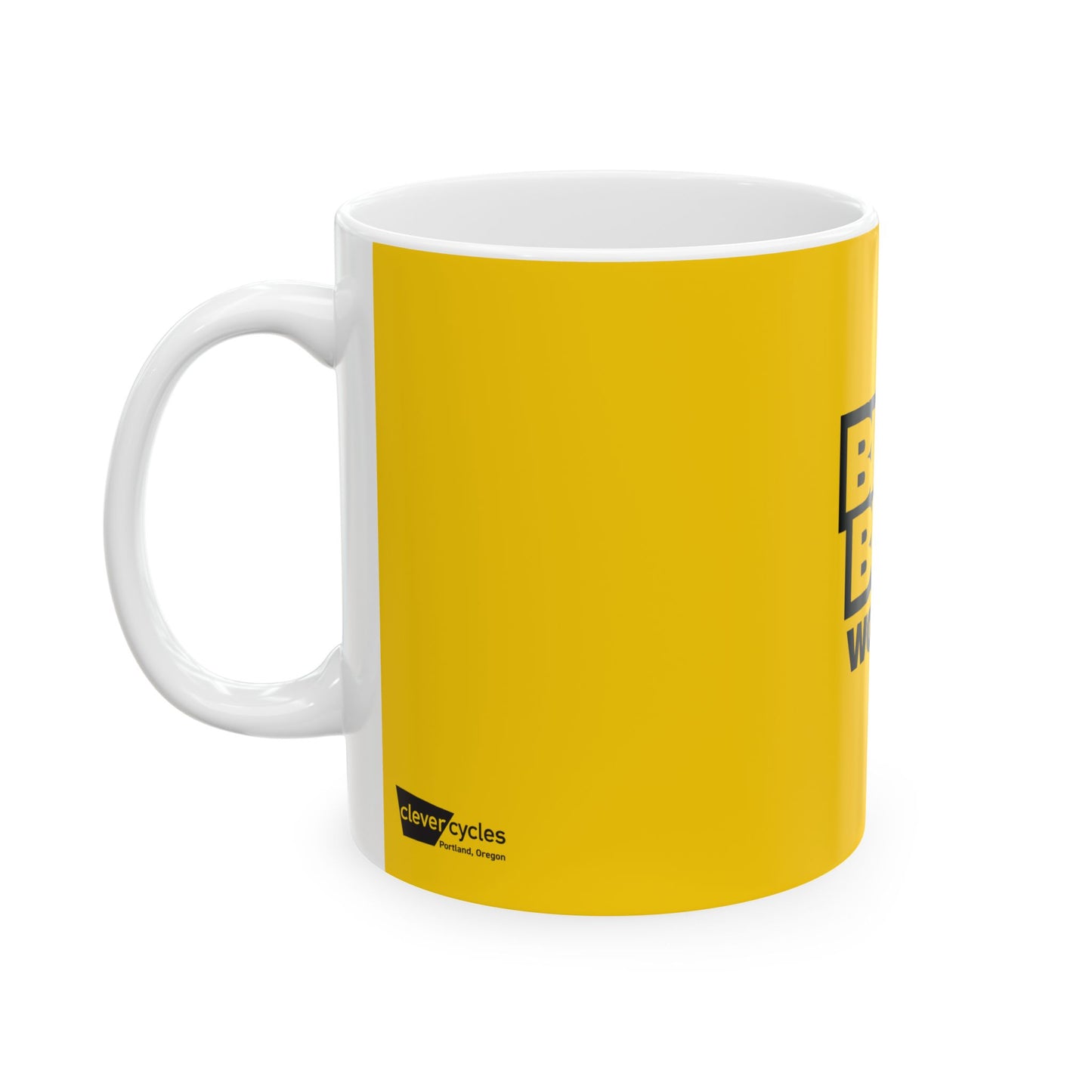 Bike Bus World Ceramic Mug — Yellow Logo Coffee Cup (11oz, 15oz)