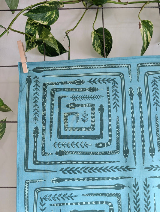 ilikesara | art + goods - Bandana | serpent path - teal turquoise snake botanical scarf