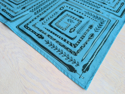 ilikesara | art + goods - Bandana | serpent path - teal turquoise snake botanical scarf