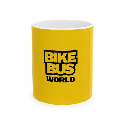 Bike Bus World Ceramic Mug — Yellow Logo Coffee Cup (11oz, 15oz)