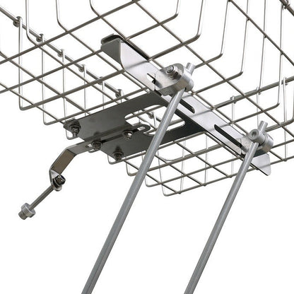 Metal bike basket with stand on a white background