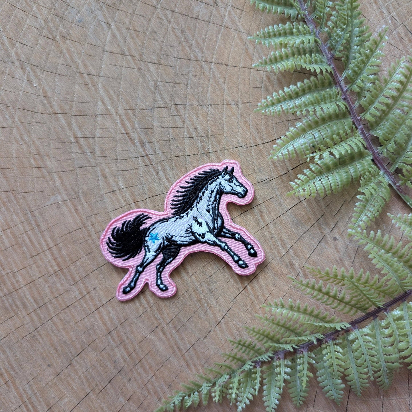 ilikesara | art + goods - Iron-on patch | pink star horse - embroidered Western pony applique