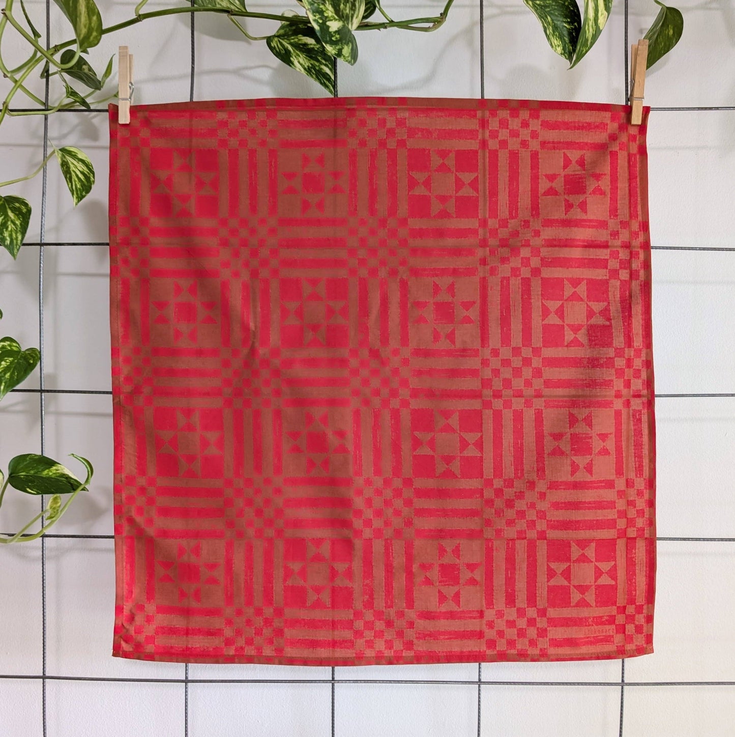 ilikesara | art + goods - Bandana | sawtooth red brown - geometric folk quilt pattern scarf neckerchief