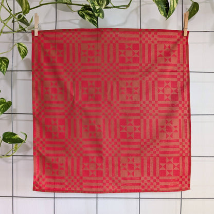 ilikesara | art + goods - Bandana | sawtooth red brown - geometric folk quilt pattern scarf neckerchief