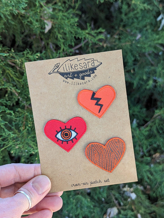 ilikesara | art + goods - Iron-on patch | heart 3-pack - red