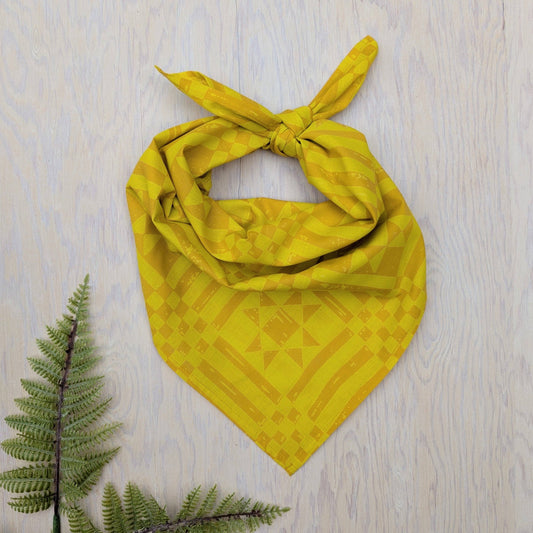 ilikesara | art + goods - Bandana | sawtooth yellow gold - geometric folk quilt pattern scarf neckerchief