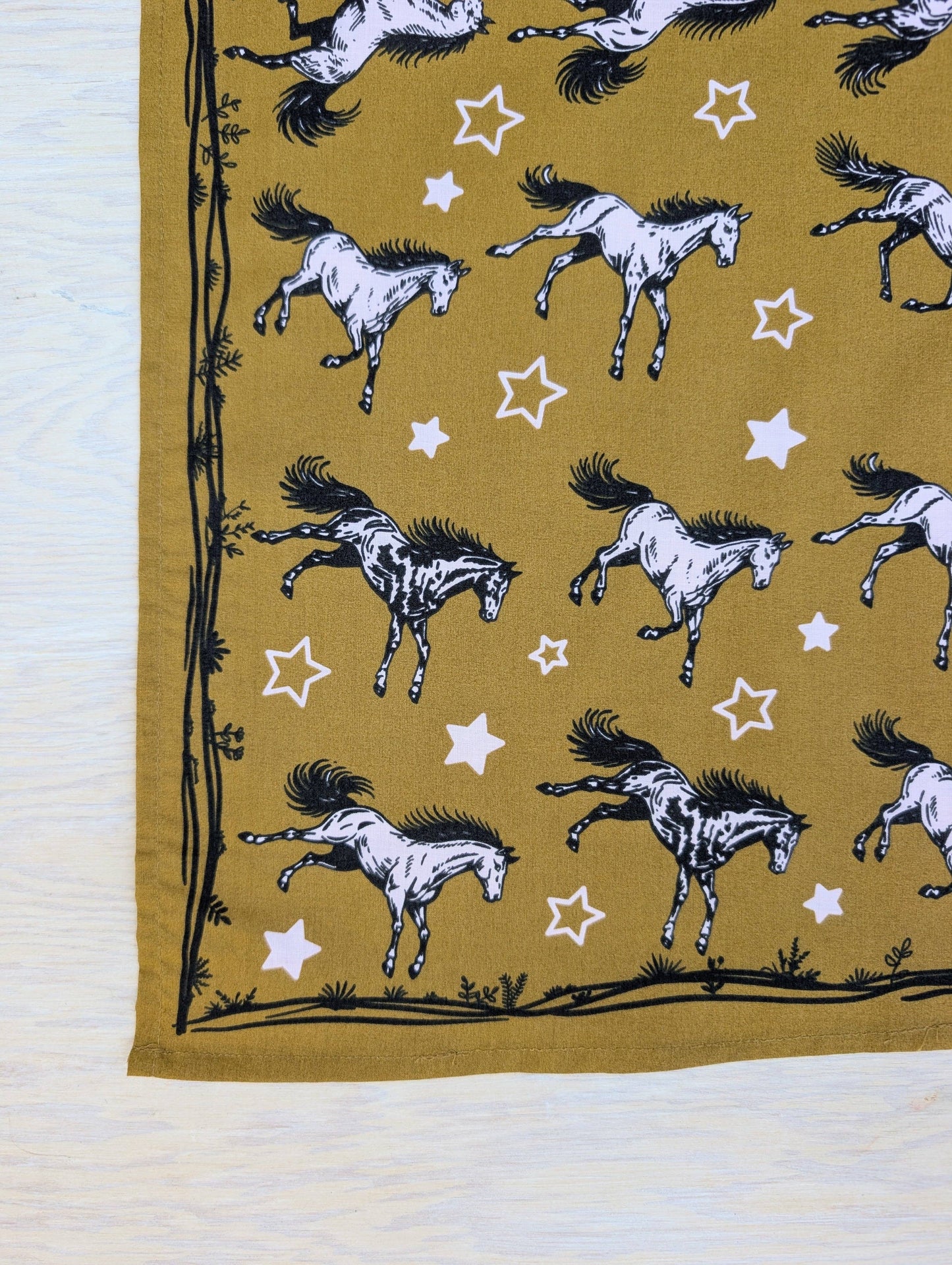 ilikesara | art + goods - Bandana | wild horses - dark goldenrod & pale pink cotton scarf