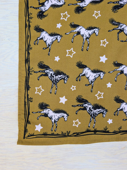 ilikesara | art + goods - Bandana | wild horses - dark goldenrod & pale pink cotton scarf