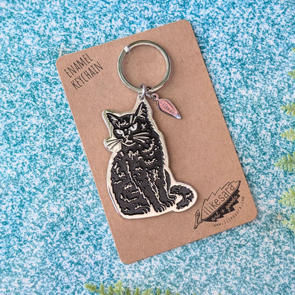 ilikesara | art + goods - Metal enamel keychain / bag charm | black cat