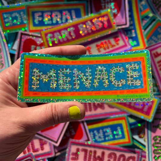 MENACE ~ Sequin Patch Inspired Waterproof Holographic Sticker