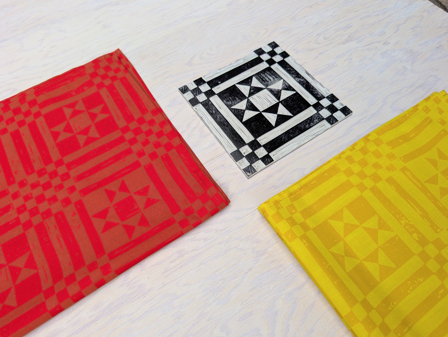 ilikesara | art + goods - Bandana | sawtooth red brown - geometric folk quilt pattern scarf neckerchief