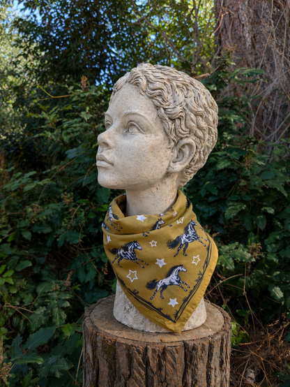 ilikesara | art + goods - Bandana | wild horses - dark goldenrod & pale pink cotton scarf