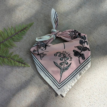 ilikesara | art + goods - Bandana | fatal florals - pink screenprinted poison flower scarf