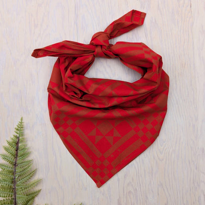 ilikesara | art + goods - Bandana | sawtooth red brown - geometric folk quilt pattern scarf neckerchief